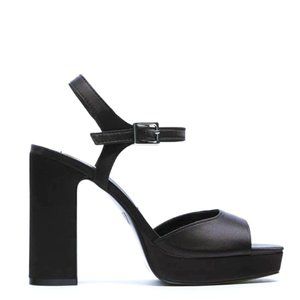 Zara Open Toe Black Satin Platform Heels